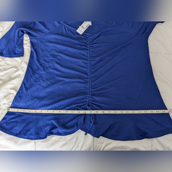 Addition Elle, Royal blue, 3/4 length sleeve, crepe shirt with ruffled hem. - Picture 7 of 16